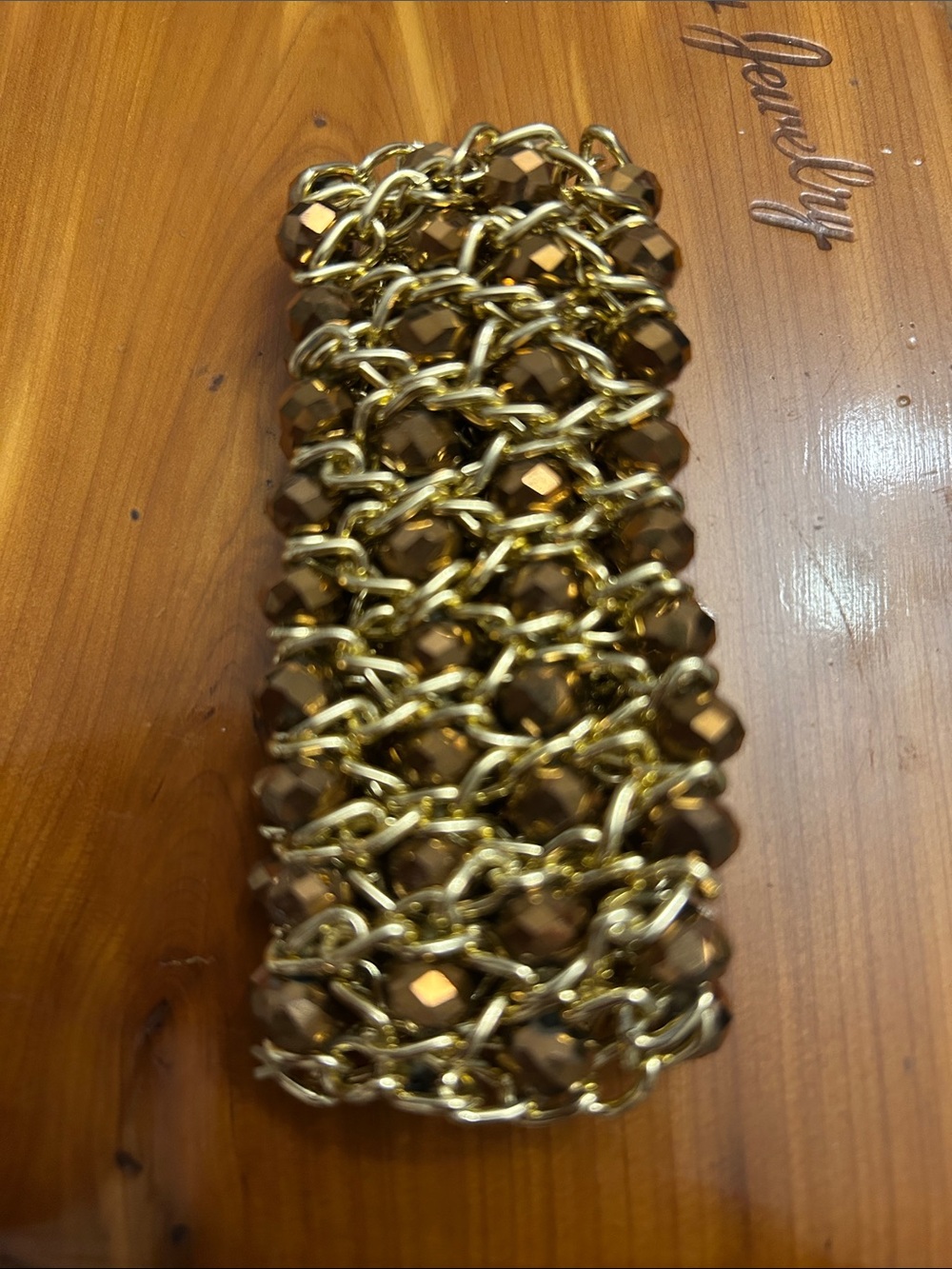 Gold-Tone Bracelet with Bronze Faceted Beads - Women Jewelry